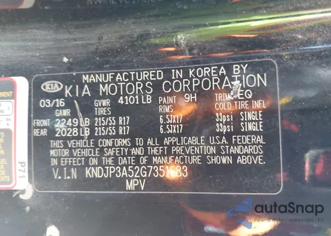 2016 Kia Soul + from USA, damaged, VIN KNDJP3A52G7351683